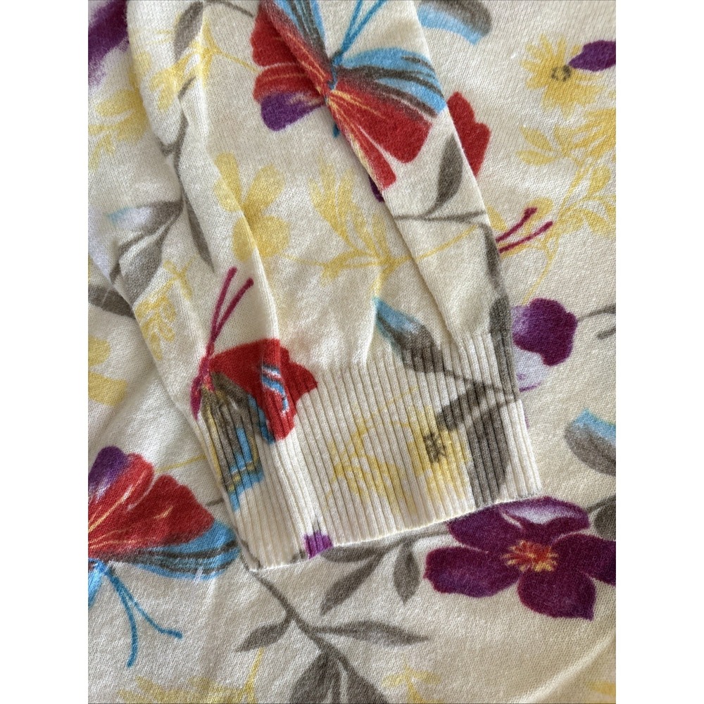 NY Collection Women's 3X Yellow Butterfly Floral Cardigan 3/4 Sleeve Sweater - Picture 4 of 11